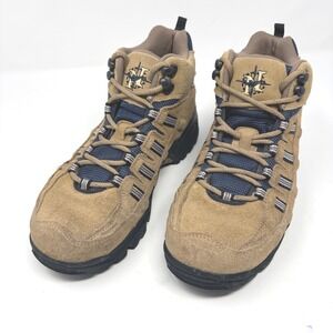 Nevados Mens Hiking Boots Size 8 Tan Suede Navy Mid Top Lug Sole NW01735TMX